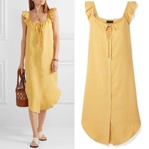 Hatch Collection Jenna Ruffle Midi Maternity Dress Sunflower Yellow Size Small 1